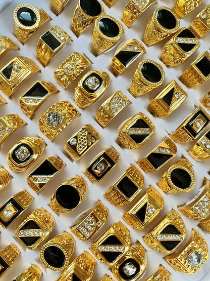 5Pcs Fashion Jewelry Men's Gold Color Enamel Rhinestone Rings Hot Wholesale Mixed Lots Party Drop Ship Free LR4047