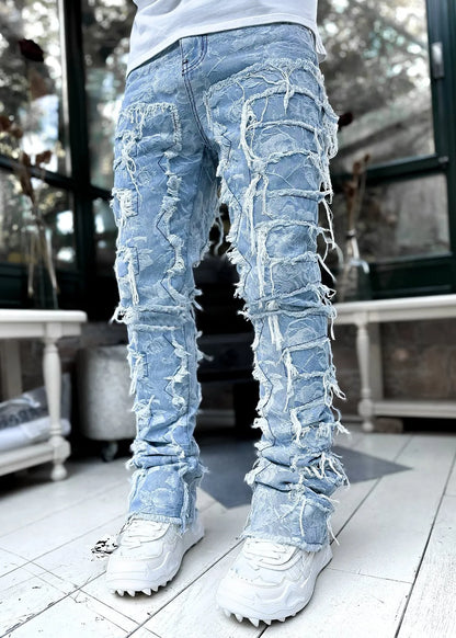 Jean Coupe Pencil en Denim Patchwork – Style Casual, Taille Basse &amp; Boutons