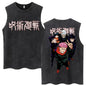 Anime Jujutsu Kaisen Satoru Gojo Vintage Wash Tank Tops Men Women Classic Manga Cotton T Shirt Fashion Loose Sleeveless T-Shirt