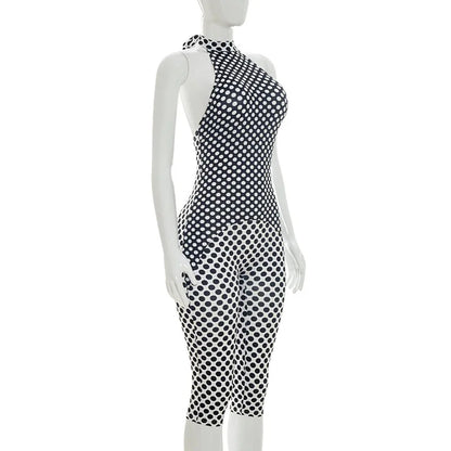 FAGADOER Color Patchwork Polka Dot Romper Retro Big Dot Bandage Halter Bodycon Jumpsuits Summer Streetwear Playsuits 2026 Trendy