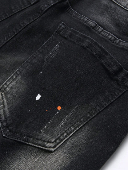 Short Denim Tricoté à Pois LVCCCI'S – Haute Élasticité, Style Casual &amp; Détails Déchirés