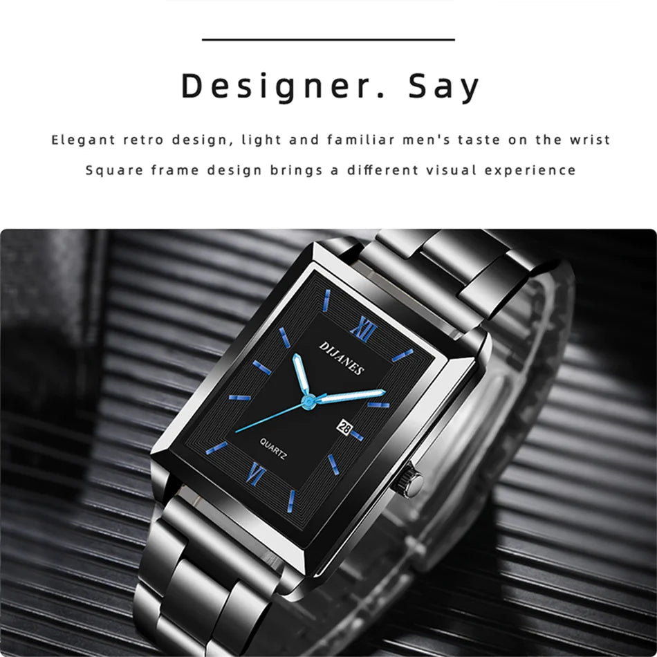 Top Brand Luxury Watches for Men Fashion Quartz Wristwatch Square Gold Stainless Steel Watch Band Business Clock Gold Watch