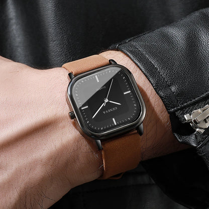Fashion Square Dial Men's Watches Minimalist Quartz Watch Casual Leather Strap Wristwatch Reloj Hombre（Without Box）
