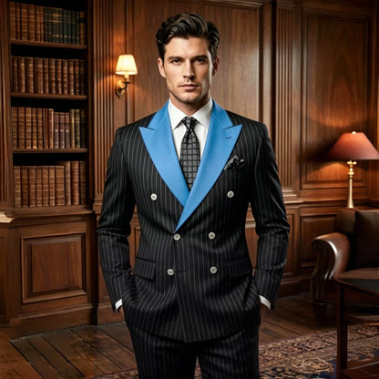 Black Stripe Men Suits Double Breasted Wedding Tuxedo Slim Fit 2 Pieces Formal Blazer Pants Set For Groom Guest Prom Party 2026