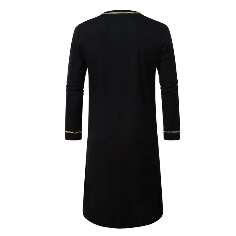 New Men's Round Collar Embroidered Robe Fashion Male Halloween Trend Black Long Coats