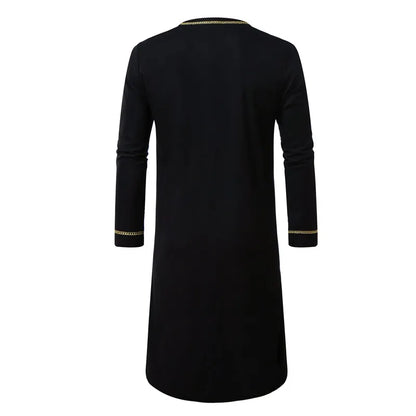 New Men's Round Collar Embroidered Robe Fashion Male Halloween Trend Black Long Coats
