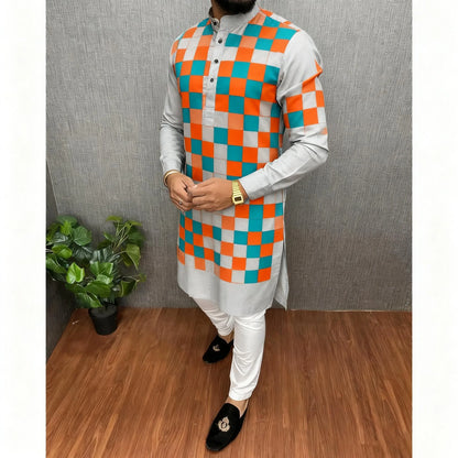 2026 Men's Clothing Ethnic Print Plus Size Tops Wedding Wear Classic Morocco Kaftan Herren Muslim Tenue Arabe Homme﻿