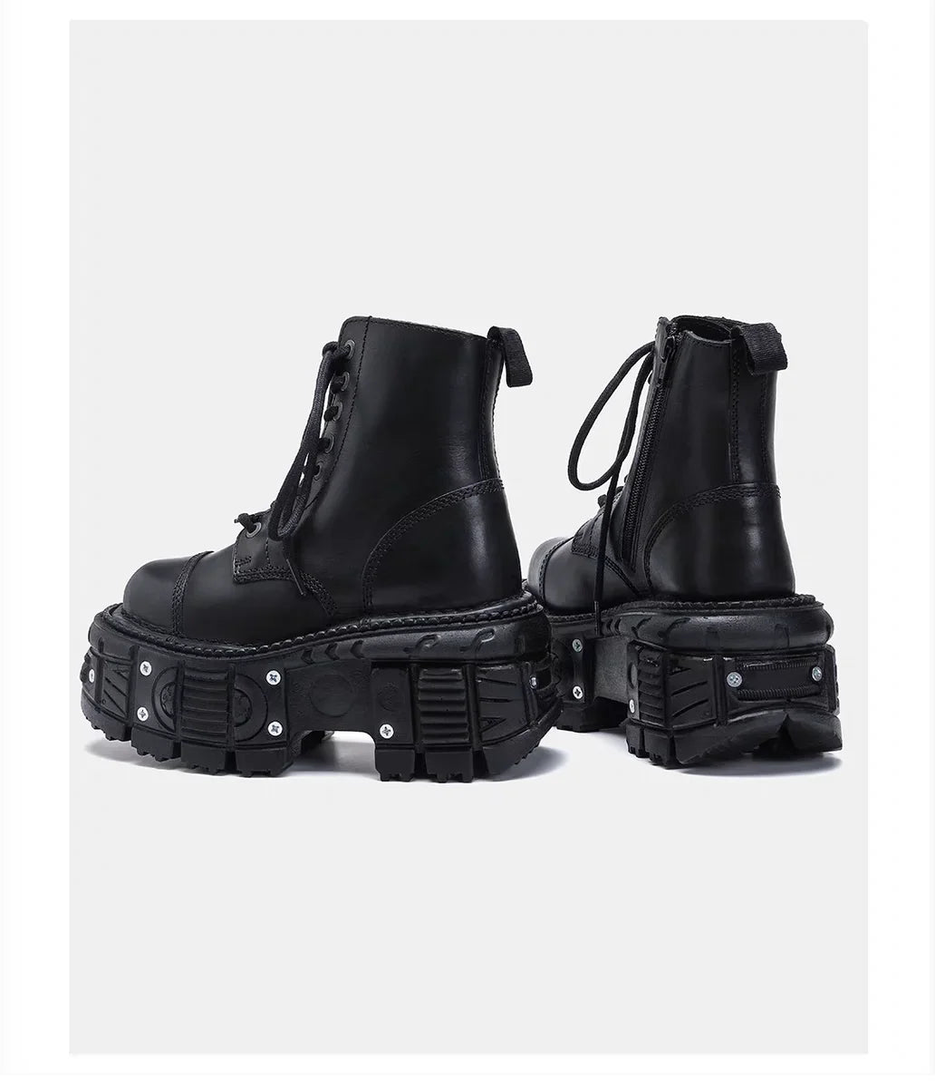Leather Heightened 10cm Thick-soled Men's High-top British Style 2025 New Trendy Men's Boots