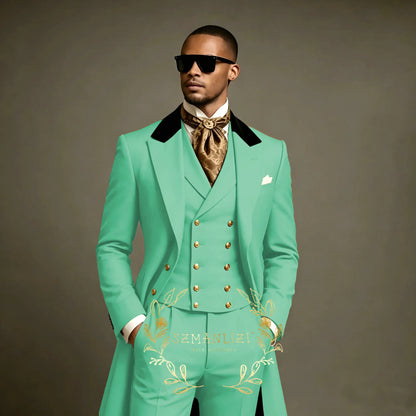 Costume de Mariage Formel – Coupe Droite, Veste Longue Toutes Saisons (Mélange Coton, Polyester &amp; Viscose)