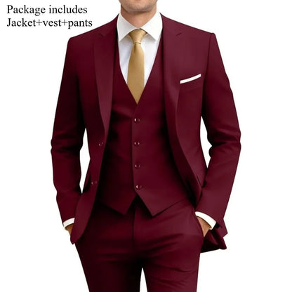 Men's 3 Piece Suit Set Wedding Solid Color Blazer Vest Pants Formal Business Dress Classic Tuxedo for Party Groomsmen