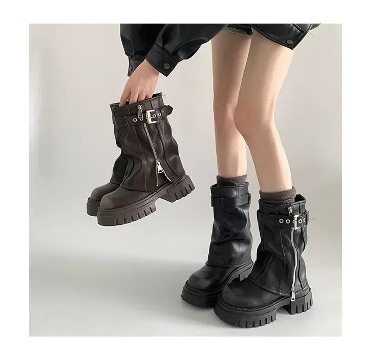 Bottes d'Hiver Mi-Mollet "Sexy Chain" LEDP – Chaleur, Hauteur &amp; Style Gothique Chic