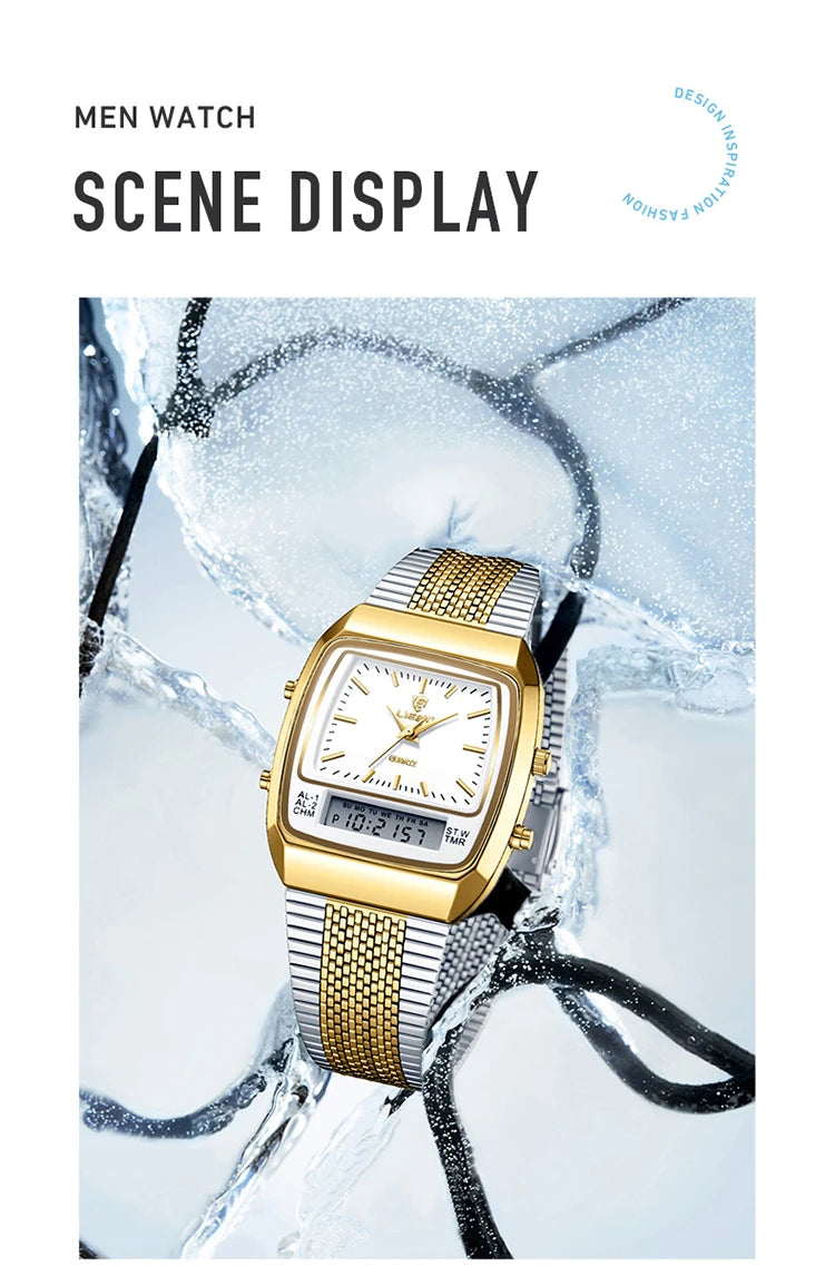 LIEBIG Luxury Dual Display Time Quartz Watches For Men Women Fashion Outdoor Sports Week Waterproof Digital Wristwatches Relojes