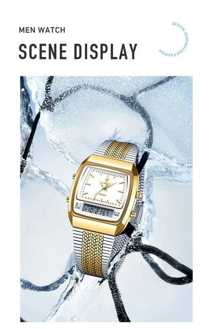 LIEBIG Luxury Dual Display Time Quartz Watches For Men Women Fashion Outdoor Sports Week Waterproof Digital Wristwatches Relojes