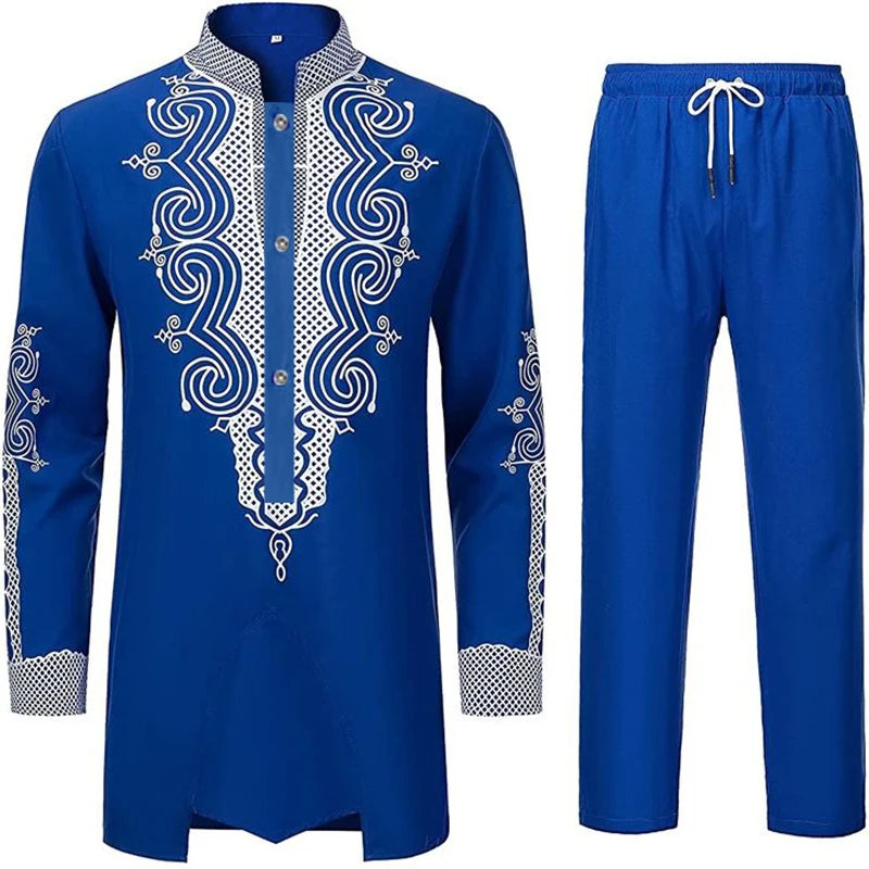 Muslim Robe Black White Yellow Navy Blue Long-Sleeved Trousers The Traditional Dress of Arab Men 3D Pattern Printing