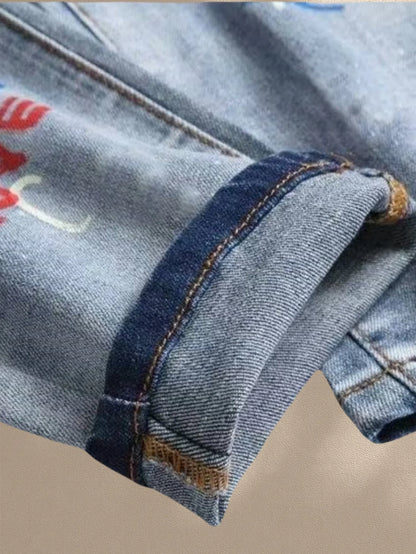 Jean Slim High Street KING JEANS – Motif Abstrait, Appliques &amp; Confort Stretch