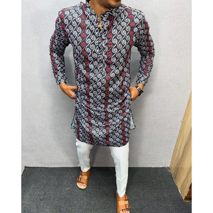Vardha Regular Fit Kurta Mandarin Collar Long Suitable All Occasions Such Wedding Hari Raya Aidilfitri Prayer Wear Man