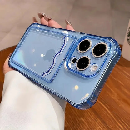 Wallet Card Holder Clear Soft Case For iPhone 16 11 13 12 14 15 17 Pro Max Plus Transparent Card Slots Shockproof Bumper Cover