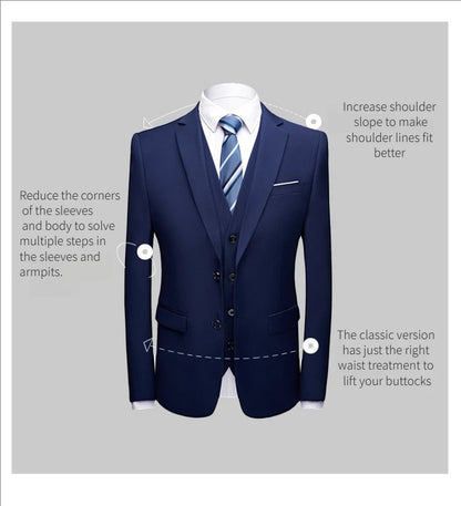 Men's 3 Piece Suit Set Wedding Solid Color Blazer Vest Pants Formal Business Dress Classic Tuxedo for Party Groomsmen