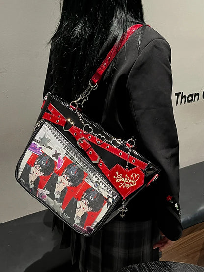 Y2k Aesthetic Underarm Ita Bag Streetwear Girl Transparent Shoulder Bag Heart Shape Chic Chain Handbag DIY Display Crossbody Bag