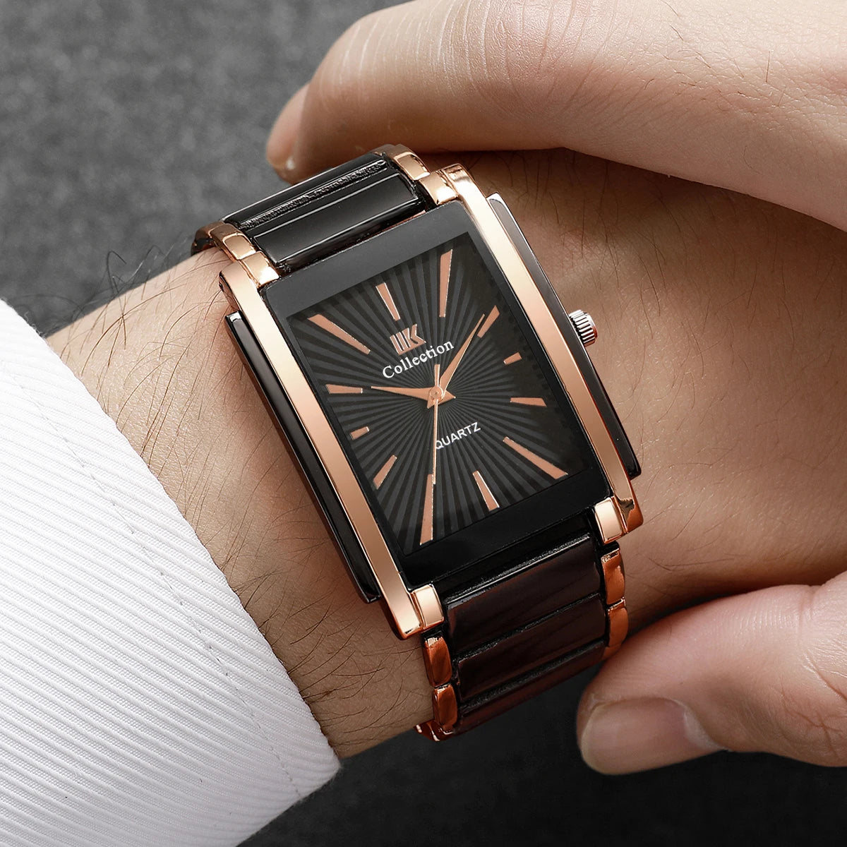 Fashion Rectangle Men Business Watches Luxury Stainless Steel Strap Quartz Wristwatch For Mens Clock Reloj Hombre（Without Box）
