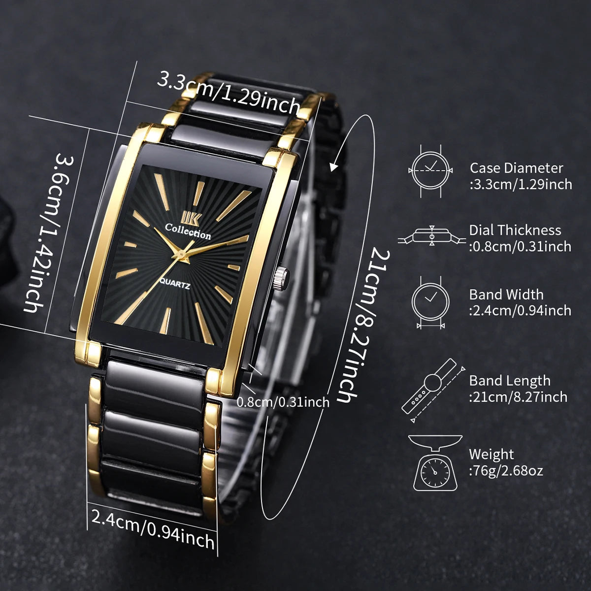 Fashion Rectangle Men Business Watches Luxury Stainless Steel Strap Quartz Wristwatch For Mens Clock Reloj Hombre（Without Box）