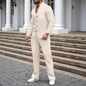 New autumn men's suit, waffle plain-colored long-sleevedshirt with pocket cardigan, stylish men's casual clothing long pants set