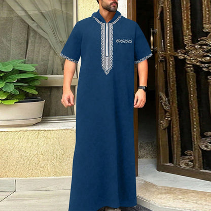 Muslim men's thobe long sleeves embroidered stand-up loose casual Saudi Arabia Islamic men's Abaya parties traditional clothing