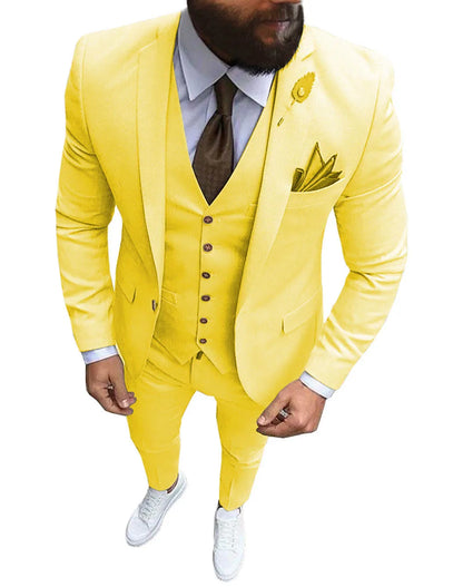New Pink Men's 3 Pieces Suit Formal Business Notch Lapel Slim Fit Tuxedos Best Man Blazer For Wedding(Blazer+Vest+Pants)