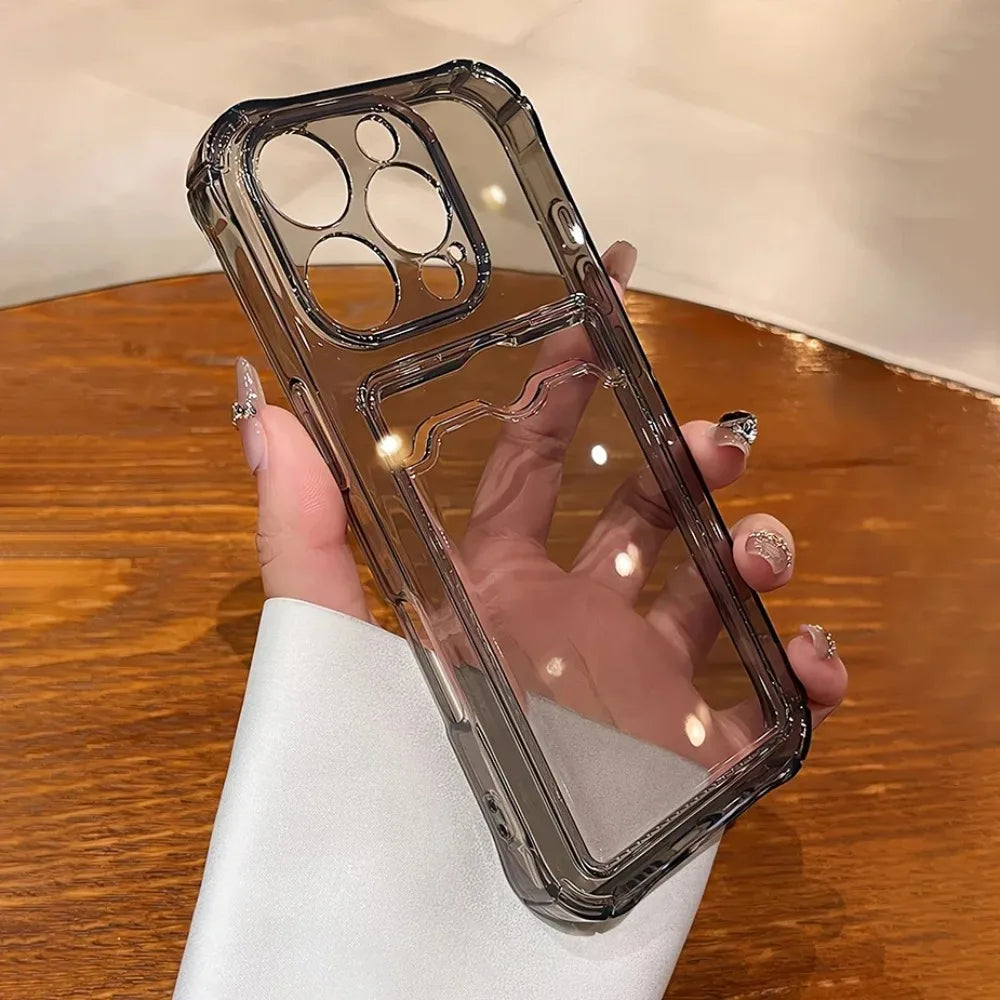 Wallet Card Holder Clear Soft Case For iPhone 16 11 13 12 14 15 17 Pro Max Plus Transparent Card Slots Shockproof Bumper Cover