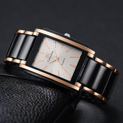 Fashion Rectangle Men Business Watches Luxury Stainless Steel Strap Quartz Wristwatch For Mens Clock Reloj Hombre（Without Box）