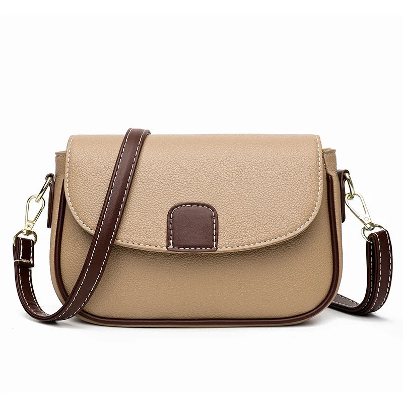 PU Leather Shoulder Bags For Women Fashion Flap Crossbody Messenger Bag Luxury Contrast Color Messenger Handbag Shopping Purse