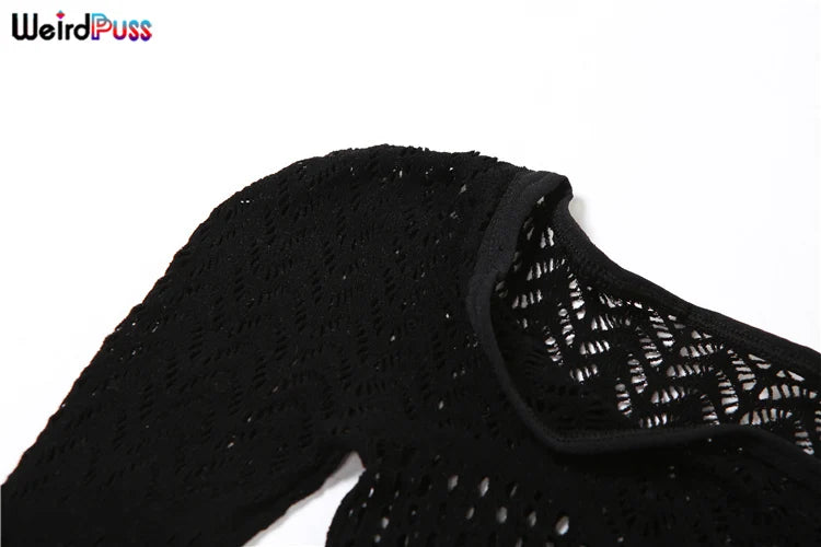 Combinaisons transparentes à manches longues pour femmes, ajourées, style sexy pour soirées, clubs ou danse, tenues galbantes style "coquette".