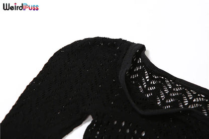 Combinaisons transparentes à manches longues pour femmes, ajourées, style sexy pour soirées, clubs ou danse, tenues galbantes style "coquette".
