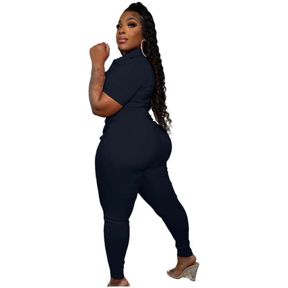 Wmstar Jumpsuit Women Summer Romper V Neck Zipper Short Sleeves Solid Pockets One Piece Outfits Bodysuit Wholesale Dropshipping