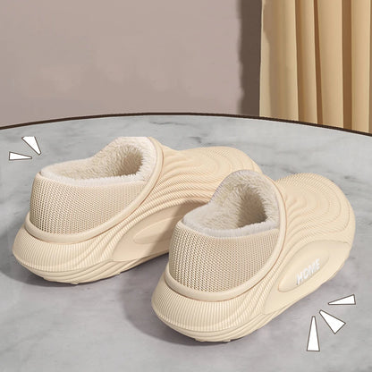 Casual Men‘s Warm Plush EVA Slippers Winter Platform Waterproof Indoor outdoor Shoes Woman Non Slip Furry Home Slippers