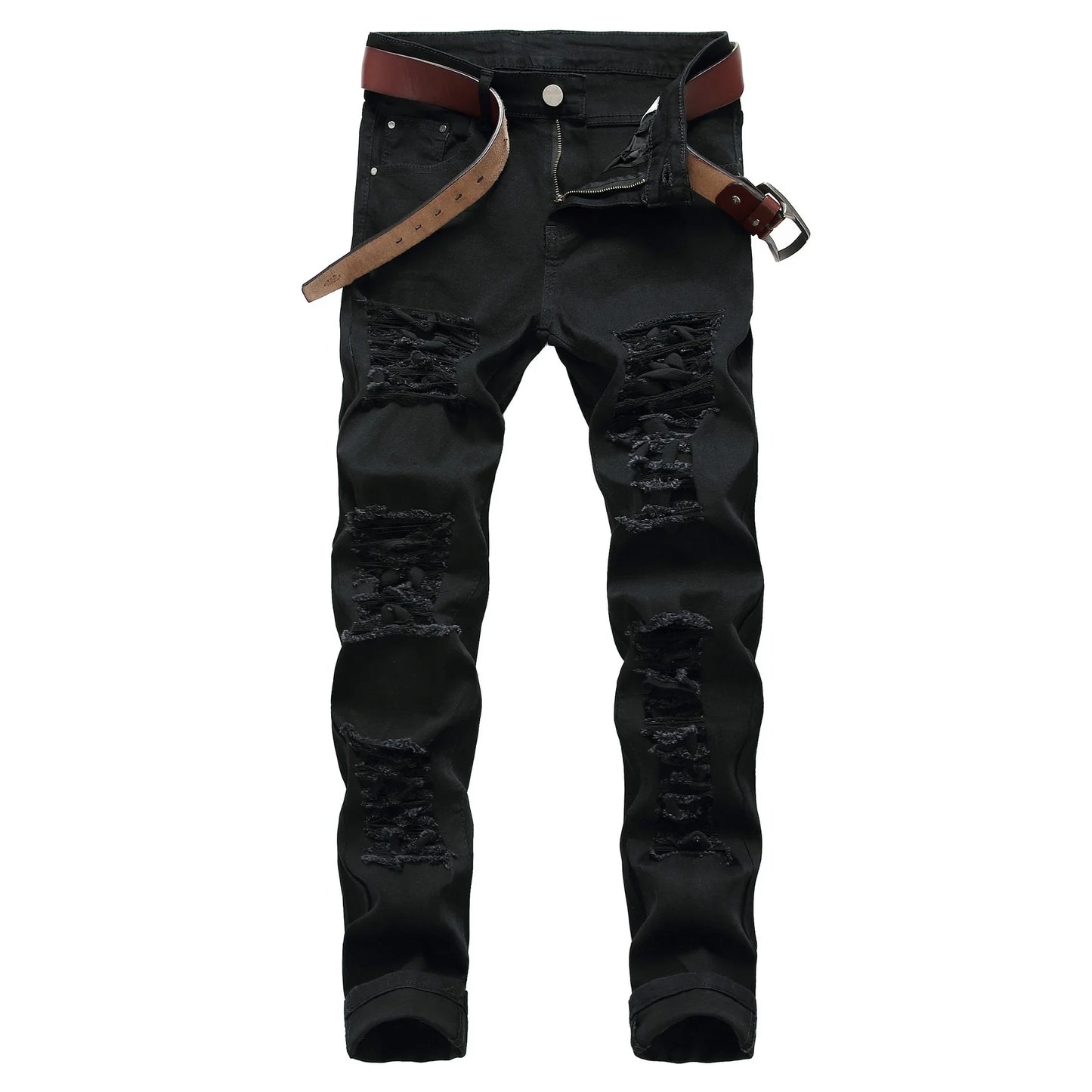 Jean Slim Hip-Hop ZHANLINWU 499 – Style Distressed, Détails Déchirés &amp; Confort Denim