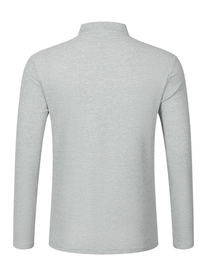 Men's Waffle Check Stand-Up Collar Semi-Casual Business Suit Button-Down Top with Comfortable Trousers have 1/2pieces