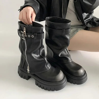 Bottes d'Hiver Mi-Mollet "Sexy Chain" LEDP – Chaleur, Hauteur &amp; Style Gothique Chic