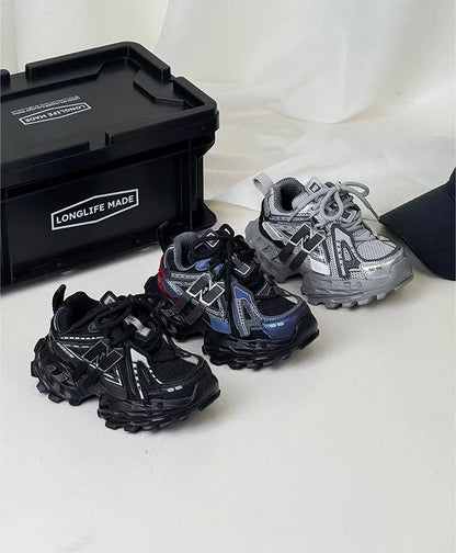 Thick-soled Children's Sports Shoes Autumn Leather Fashion Girl's Running Shoes Boys' Casual Shoes Lace-up Soft Sole Kids Shoes