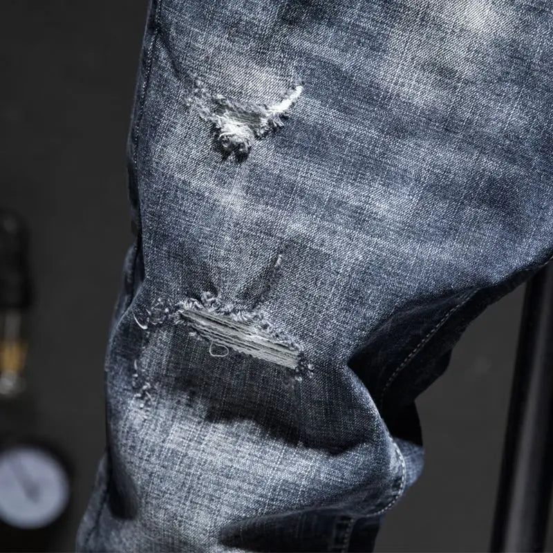 Jean Slim Déchiré Usé Tsingyi – Style Casual, Effet Moustache &amp; Confort Stretch