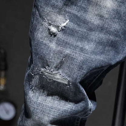 Jean Slim Déchiré Usé Tsingyi – Style Casual, Effet Moustache &amp; Confort Stretch