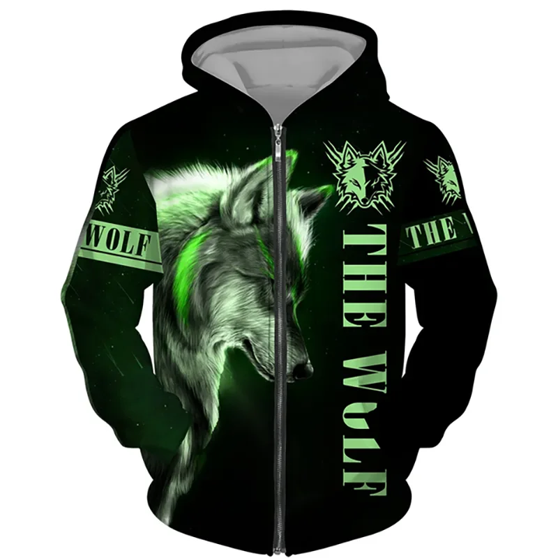Animal Wolf 3D Print Hoodies Men Women Casual Fashion Streetwear Oversized Sweatshirts Zipper Hoodie Male Tracksuit Man Clothing