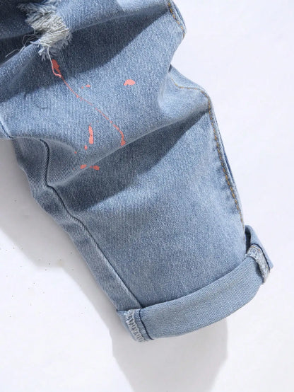 Jean Slim Straight Patchwork LVCCCI'S – Style Chic, Haute Élasticité &amp; Denim Épais