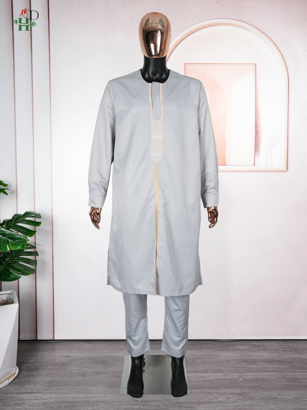 New African Traditional Clothes For Business Men Embroidery Dashiki Robe Shirt and Pants Sets 2 PCS Outfits Wedding Party 2025