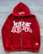 Men's Retro American Letter Zipper Printed Hooded Sweatshirt, Unisex Autumn and Winter Open Cardigan