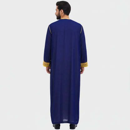 luxury Gold Embroidered Arab Traditional Long Robe Thobe Men's Formal Dress Middle East Ethnic Style Polyester Fiber