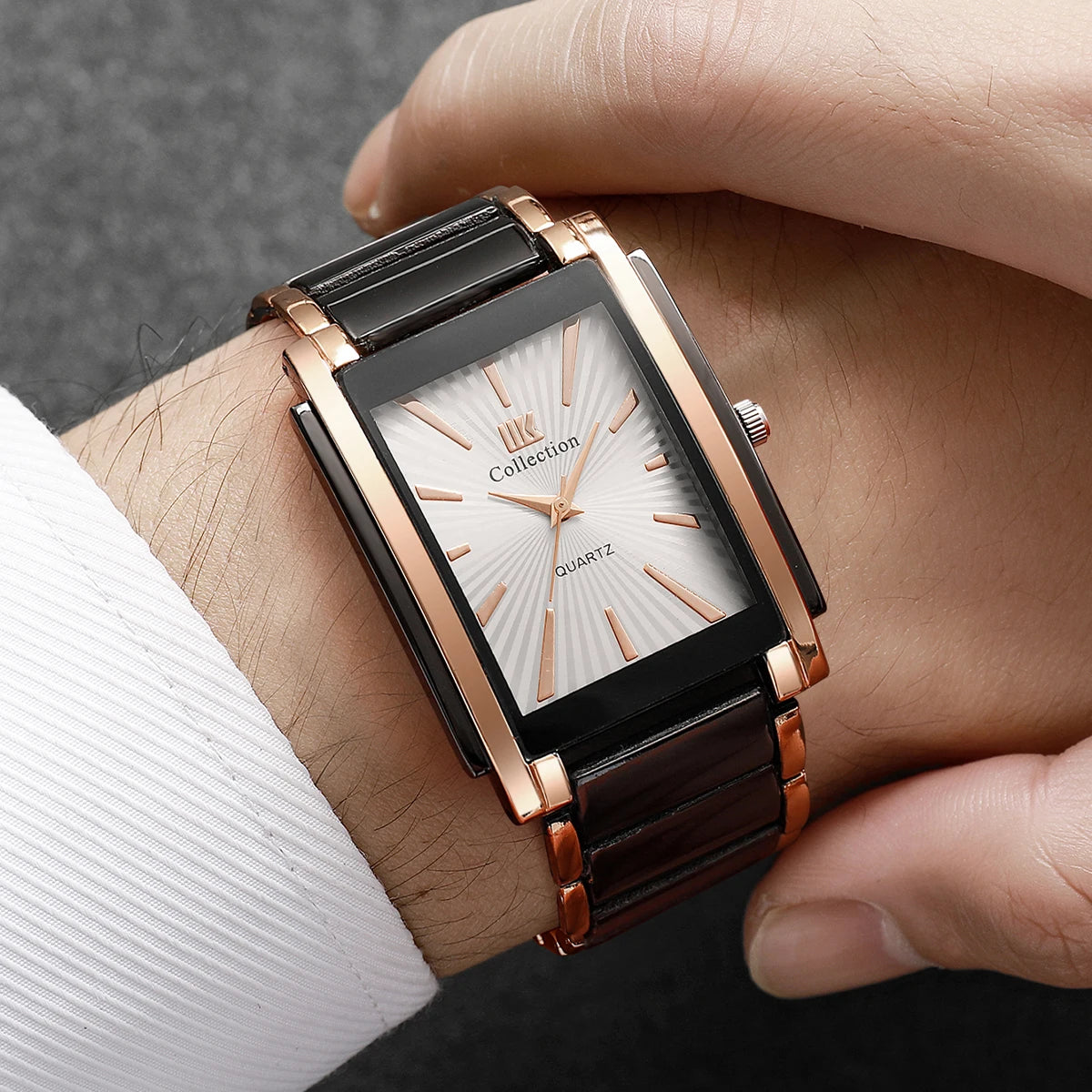 Fashion Rectangle Men Business Watches Luxury Stainless Steel Strap Quartz Wristwatch For Mens Clock Reloj Hombre（Without Box）