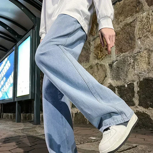 Jean Coupe Droite Ample à Taille Élastique – Style Décontracté &amp; Confort Toutes Saisons