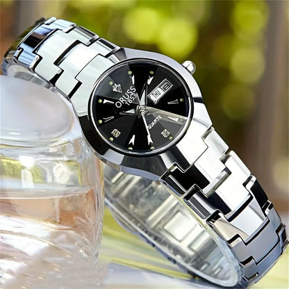 2pcs Couples Dial Cutting Quartz Watch Business Fashion Analog Calendar Wrist Watch Valentines Gift For Men Women Date Watch