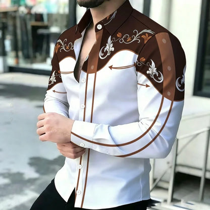 Men's shirt with contrasting stripes, long sleeved shirt, simple geometric lines, slim fit shirt, high-quality business top